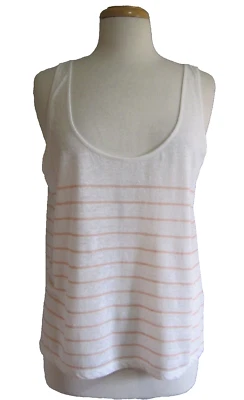 VINCE. Camiseta sin mangas/cami 100 % lino blanco naranja ajustada a rayas talla L NUEVA Foto 1 de 4