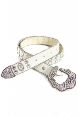 CHRISTINE ALEXANDER Swarovski прозрачный кристалл запонки/металл бежевый кожаный ремень Sz. L - Изображение 1 из 4