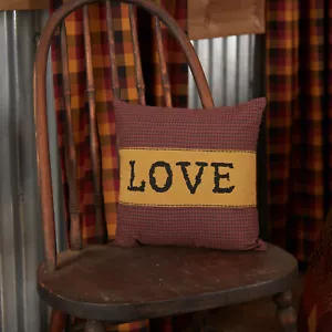 VHC Brands Primitive 12"x12" Love Pillow Red Appliqued Heritage Bedroom Decor - Picture 1 of 7