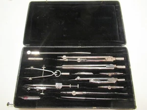 Vintage1940s? Drafting Set w/ Pin-Closure Hard Case-Au Bon Marche Paris - Picture 1 of 12