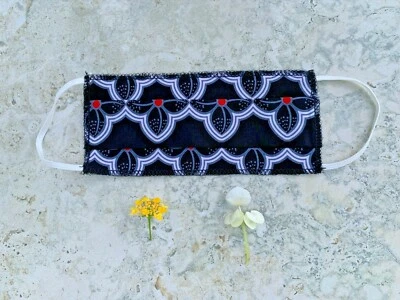 Black, Floral, Colorful, Women's Face Mask, Breathable, One Layer Thin Cotton - Image 1 of 4
