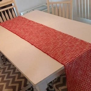 Crate & Barrel Peppermint Red cotton table runner July 4th USA 14" x 90" - Picture 1 of 8