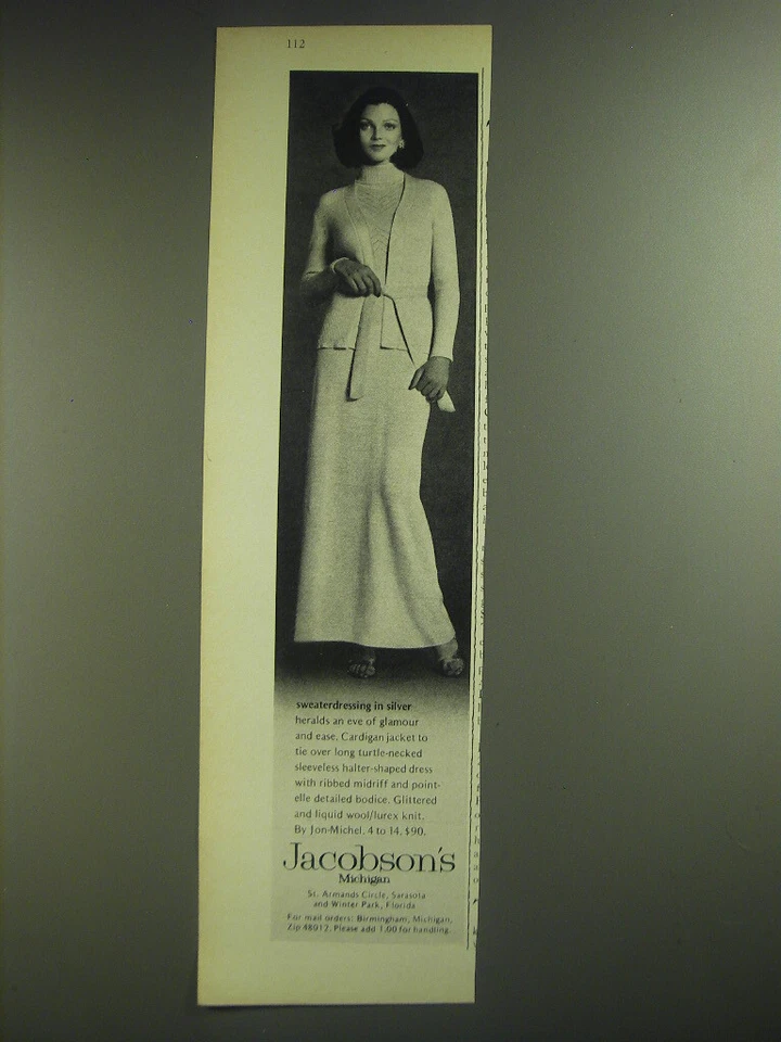 1974 Jacobson's Jon-Michel Suéterdress Anuncio - Suéterdressing en plata Foto 1 de 1