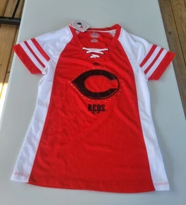 Cincinnati Reds Majestic Womens Lace-Up Blinged Adult Tee Majestic S - Picture 1 of 1