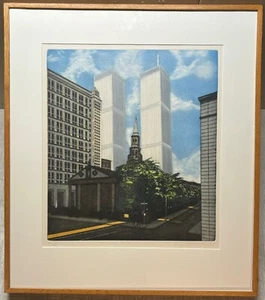 Katherine E Gallagher 'St Pauls Church NYC' & TWIN TOWERS New York Aquatint - Picture 1 of 14