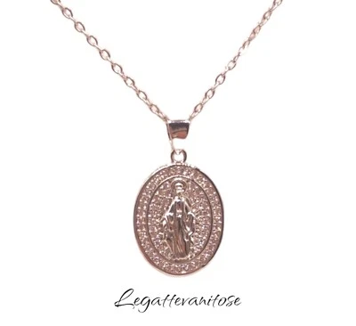 MEDAGLINA  MADONNA MIRACOLOSA  IN ACCIAIO ANALLERGICO ZIRCONI BIANCHI+ COLLANA - Immagine 1 di 4
