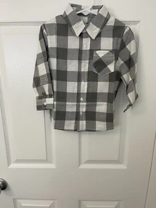 Camicia Cherokee ragazzo taglia 2T grigia e bianca a quadri gingham manica lunga con bottoni - Foto 1 di 6