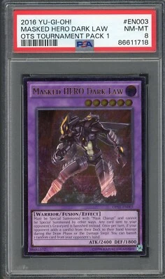 PSA 8 Masked HERO Dark Law OTS Tournament Pack 1 OP01-EN003 Yu-Gi-Oh! Card B14 - Image 1 of 2