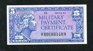 US 5 CENTS ( 1964 ) SERIES 611 Military Payment Certificate PICK # M50 UNC. - Picture 1 of 2
