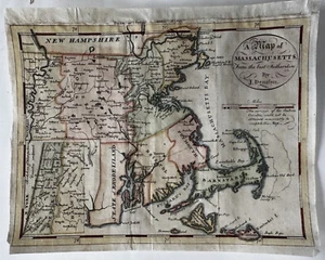Massachusetts 1796 Harris Sam Hill rare American hand colored early state map - Picture 1 of 7
