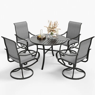 Juego de comedor de patio exterior de 5 piezas sillas giratorias y mesa redonda de alta resistencia para patio Foto 1 de 4