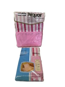 Vintage Pequot bügelfrei Luxus Musselin Doppel flaches Laken rosa gestreift, Kissenbezüge - Bild 1 von 18