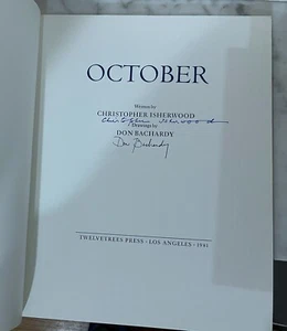 SIGNED BY AUTHORS - OCTOBER BY CHRISTOPHER ISHERWOOD & DON BACHARDY - 1981 - Imagen 1 de 5