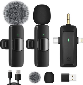 Mikrofon Ansteckmikrofon mit Lavalier-Clip Kabellos 4in1 USB C für Handy PC B426 - Afbeelding 1 van 7