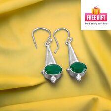 Natural Green Onyx Gemstone Earrings 925 Sterling Silver Handmade Jewelry 1.80"