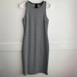 Forever 21 Black & White Striped Sleeveless Midi Dress Size Small - Picture 1 of 6