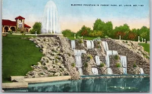 Vintage St Louis Missouri MO Electric Fountain Forest Park 1940er Ansicht Leinen Postkarte - Bild 1 von 2