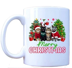 Merry Christmas Cats Mug, Festive Holiday Coffee Cup, Christmas Gift Idea, - Picture 1 of 8