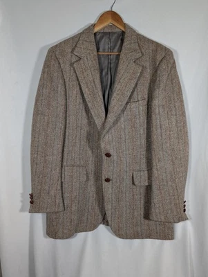 Harris Tweed Blazer Men's Size 44R Beige Herringbone Wool Sport Coat Hand Woven - Image 1 of 4