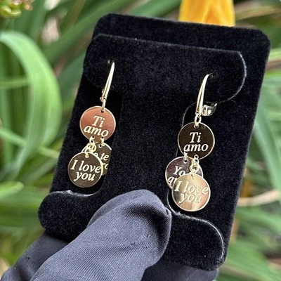 Roberto Coin "Ti Amo Yo Te Quiero I Love You" 18K Yellow Gold Earrings RARE! - Image 1 of 4