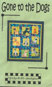 "GONE TO THE DOGS" Applique Quilt Pattern - Easy Pieced Triangle  (68"x 76") - Picture 1 of 3
