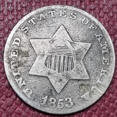 1853 Three Cent Piece 3c Silver Trime Circulated #96636 - Image 1 of 2