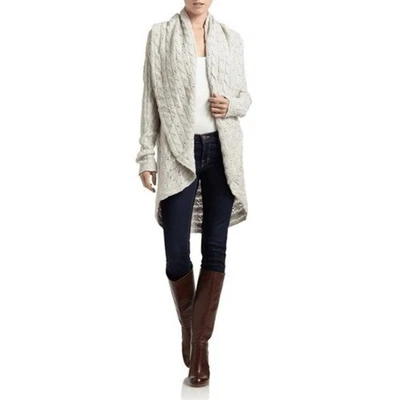 Cárdigan algodón por otoño cachemir beige tejido con cable frente abierto XS hilo italiano Foto 1 de 4