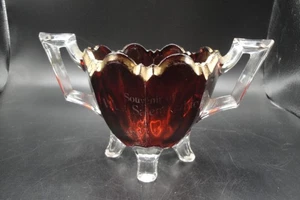 Frühe EAPG Indiana No125 Rubin geblitzt Souvenir "geriffelte Kolonialzeit" offene Zuckerdose - Bild 1 von 10