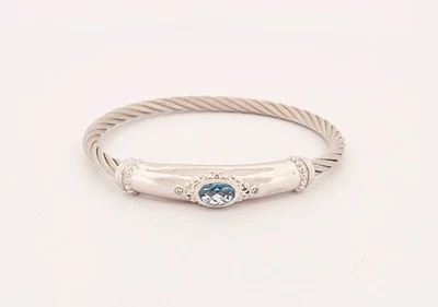Gabriel & Co sterling silver.stainless steel topaz & diamond bangle bracelet Foto 1 de 4