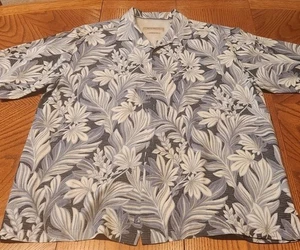 Tommy Bahama Shirt Mens Large Original Fit Camp Hawaiian Floral Silk Blue - Picture 1 of 9