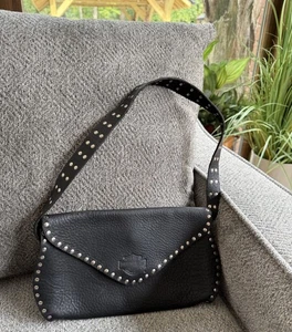 Borsa a tracolla vintage Harley Davidson in pelle con borchie barra e scudo in borsa nera - Foto 1 di 16
