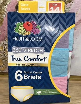 Fruit Of The Loom 6-pack 360 Stretch True Comfort Briefs Girls Sz 14 - Image 1 of 2
