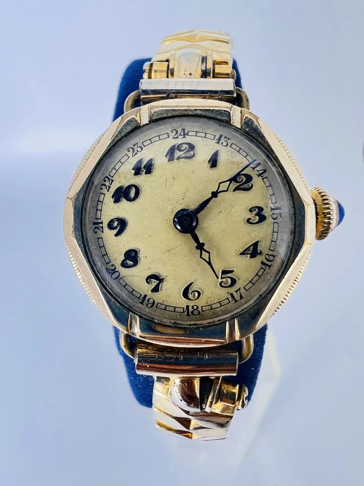 Vintage ART DECO, vergoldete Armbanduhr, Handaufzug, Damenuhr - Bild 1 von 3