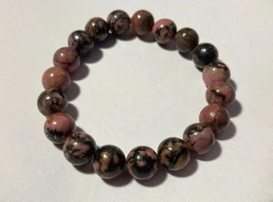 10mm Natural Rhodonite Reiki Bead Crystal Gemstone Stretch Bracelet 7 Inch - Picture 1 of 6