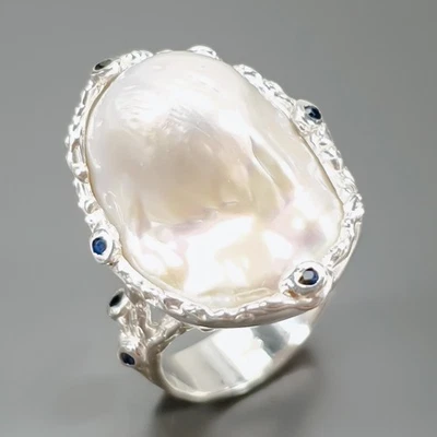 Handmade 35 ct Natural Baroque Pearl Ring 925 Sterling Silver Size 8 /R432780 - Image 1 of 4
