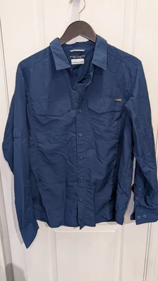 Camisa Columbia Pfg Azul Manga Larga Para Hombres M Omni-Sombra Malla Pesca Abotonada  Foto 1 de 4