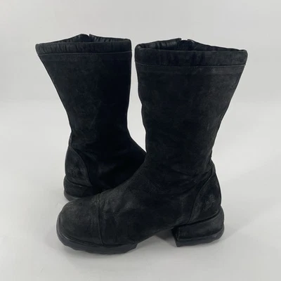 John Fluevog Black Suede Shannon Moto Boots - Mid Calf Side Zip - Women’s US 7 - Image 1 of 4