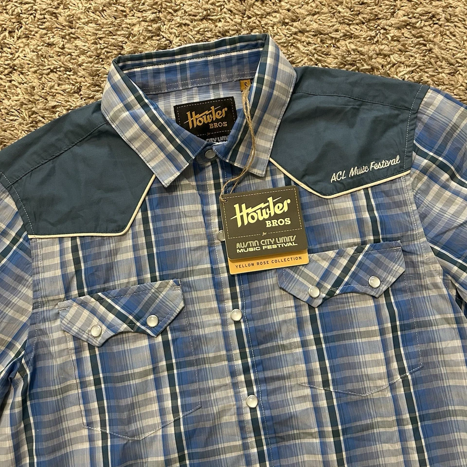 NEW Howler Bros ACL Yellow Rose Western Plaid Pearl Snap Button Up Shirt Small - Image 1 of 4