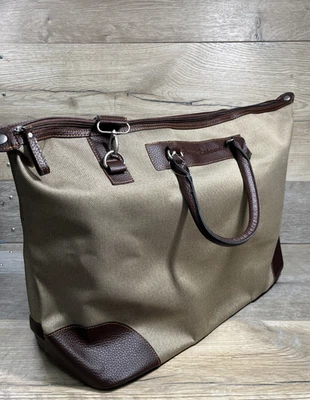 TOMMY BAHAMA Canvas Weekender Travel Khaki Twill Duffle Bag Handle Strap Zip - Image 1 of 4