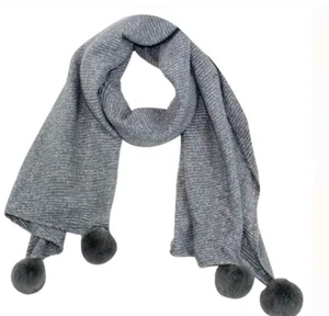 Michael Stars Party Pom Poms Wrap Scarf Silvery Gray 21.5”x81” NWOT Soft (234) - Picture 1 of 5