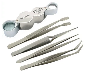 20x-10x Dual Loupe Eye Magnifier Glass Lense + 4 Precision Tweezer Jewelry  - Picture 1 of 1