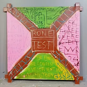 JEAN-MICHEL BASQUIAT ACRYLIC ON CANVAS 1982 WITH TIED WOOD SUPPORTS 32 X 32 IN. - Picture 1 of 8