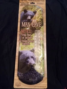 Letrero de hojalata arte oso estilo vintage termómetro de metal cueva hombre - Imagen 1 de 3