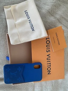 Original LOUIS VUITTON iPhone X / XS Hülle/Bumper, Taigarama Leder, Blau NEU OVP - Bild 1 von 4