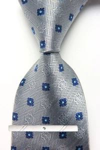 New Classic Polka Dot Blue Gray JACQUARD WOVEN 100% Silk Men's Necktie Tie - Picture 1 of 6
