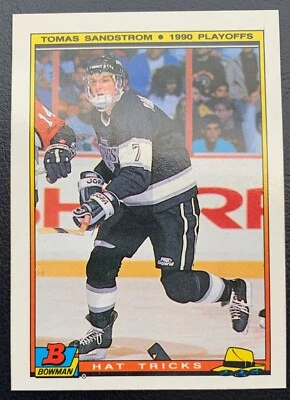 1990-91 BOWMAN HOCKEY HAT TRICKS TOMAS SANDSTROM LOS ANGELES KINGS #21 - Image 1 of 2
