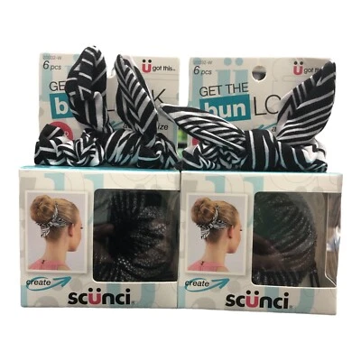 2 Pack Scunci Retro Black & White 6 Pc Bun Kits Adults Kids Travel Free Ship - Image 1 of 4