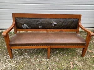 Antique Railroad Train Station Bench Spring Leather Knights Of Pythias Lodge - Picture 1 of 10