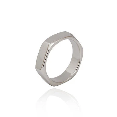 Sterling Silver 925 thick chunky boho ladies hexagon shape stacking ring / Gift - Image 1 of 3