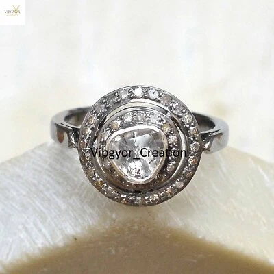 Sale! Polki Diamond Ring 925 Sterling Silver Pave Diamond Jewelry Christmas Gift - Image 1 of 3